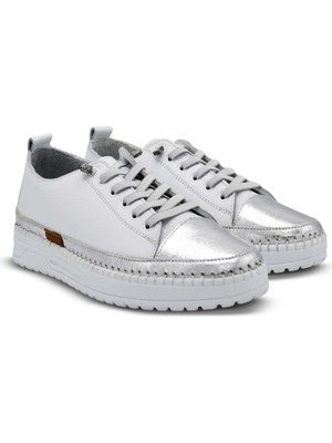 Venüs Deri Kadın Sneakers Ayakkabı Beyaz-Gümüş 26150001Y