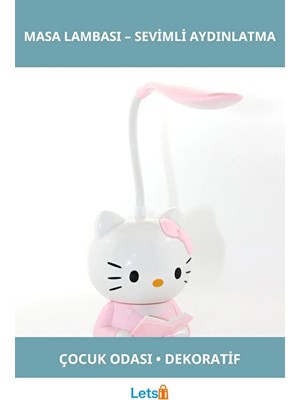 Orvessa Çocuk Odası Sevimli Hello Kitty Tasarımlı Masa Lambası Masa ve Gece Lambası