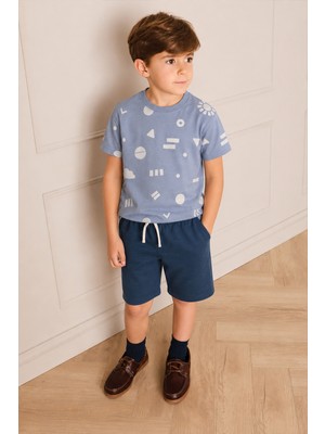 Cigit Desenli Kaprili T-Shirt Takım 2-12 Yaş Mavi