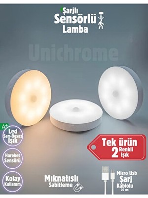 Normadia Vaelmont Hareket Sensörlü USB Şarj Edilebilir Dolap Içi Renkli LED Işık, Gece Kullan