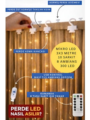 Teknotrust Orvessa LED Perde Dekoratif Işık - Uzaktan Kumandalı ve Renkli Konsept Masa ve Gece Lambası
