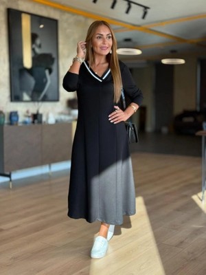 Aisha Elbise Kadın Uzun Kollu V Yakalı Midi Çağla Yeşili Modal Elbise