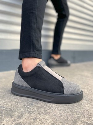 JET-007 Alba Bağcıksız Süet Erkek Günlük Sneaker Ayakkabı Sst Gri/siyah