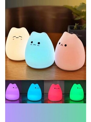 Orvessa Kedi Şekilli Rgb Dokunmatik Gece Lambası, Çocuklar Için Renkli ve Eğlenceli