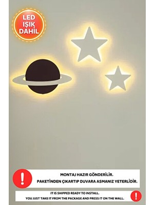 Orvessa Ay ve Yıldız Temalı LED Gece Lambası, Çocuk ve Bebek Odası Dekoru Masa ve Gece Lambası
