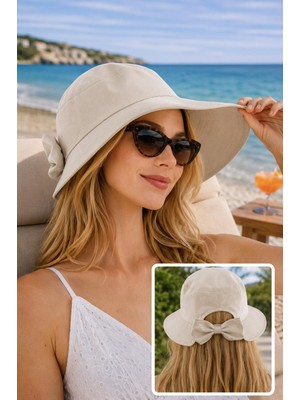 Wearflawless Kadın Keten Bucket Fiyonklu Yazlık Plaj Şapkası, Ayarlanabilir Geniş Kenarlı Tatil Şapkası