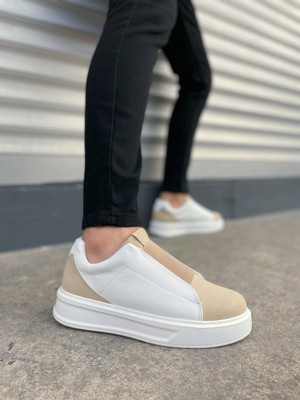 JET-007 Alba Bağcıksız Süet Cilt Erkek Günlük Sneaker Ayakkabı Scbt Bej/beyaz