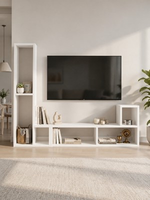 Oslo Beyaz Ikili Modüler Çok Amaçlı Raf Ünitesi | Tv Ünitesi | Kitaplık | Konsol | Dekoratif Düzenleyici |  Dresuar | Çiçeklik