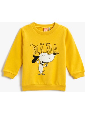 Koton Baskılı Sweatshirt Pamuklu Bisiklet Yaka