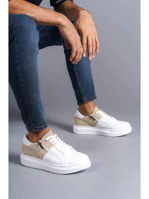 ET155 Warrior Bağcıklı ve Fermuarlı Cilt Süet Erkek Günlük Sneaker Ayakkabı Bt - Beyaz/krem