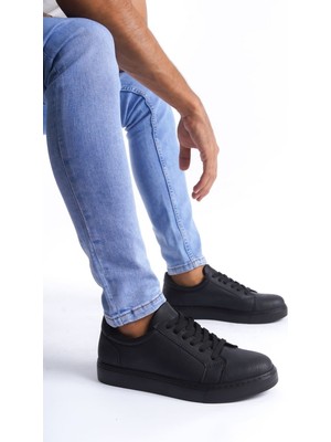 ET165 Elite Bağcıklı Cilt Erkek Günlük Sneaker Ayakkabı St - Siyah