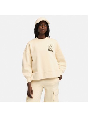 Timberland Brushed Chest Graphic Crew Kadın Krem Sweatshirt