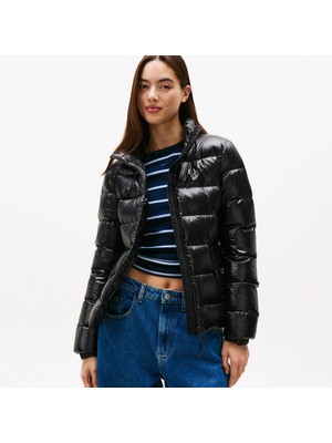 Tommy Hilfiger Tommy Jeans Slim Zip Print Down Kadın Puffer Siyah Mont