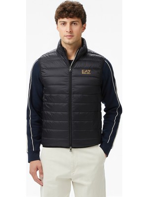 Ea7 Logo Print Padded Erkek Siyah Yelek