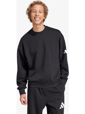 Adidas Essentials Loose Fit 3 Bar Logo Erkek Siyah Sweatshirt