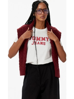 Tommy Hilfiger Tommy Jeans Regular Varsity Kadın Beyaz T-Shirt