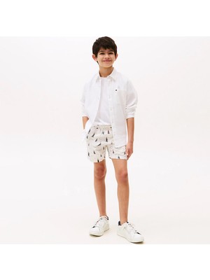 Tommy Hilfiger Print Linen Çocuk Beyaz Deniz Şortu