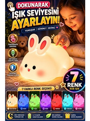 Vaelmont Dokunmatik Rgb Tavşan Gece Lambası - Renk Değiştiren Şarjlı Aydınlatma Masa ve Gece Lambası