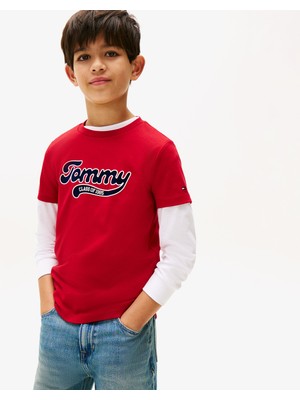 Tommy Hilfiger Varsity Interlock Çocuk Kırmızı T-Shirt