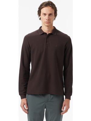 Nautica Classic Fit Uzun Kollu Polo Yaka Erkek Kahverengi T-Shirt,