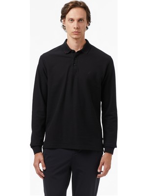 Nautica Classic Fit Erkek Uzun Kollu Polo Yaka Siyah T-Shirt