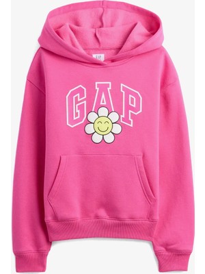 Gap Logo Çiçek Desenli Çocuk Pembe Sweatshirt
