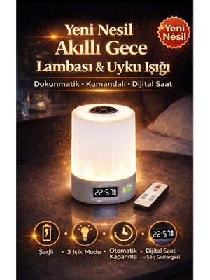 Solvéra Uzaktan Kumandalı LED Başucu Lambası ve Dijital Saatli Tasarım Masa ve Gece Lambası