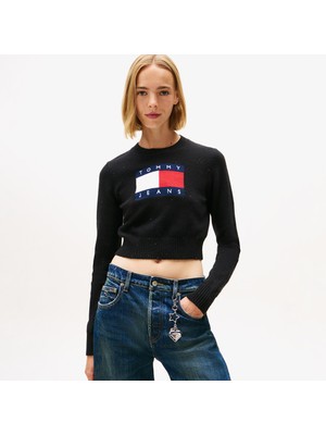 Tommy Hilfiger Tommy Jeans Sparkle Flag Kadın Siyah Kazak