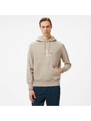 Calvin Klein Jeans Distressed Monologo Erkek Bej Hoodie