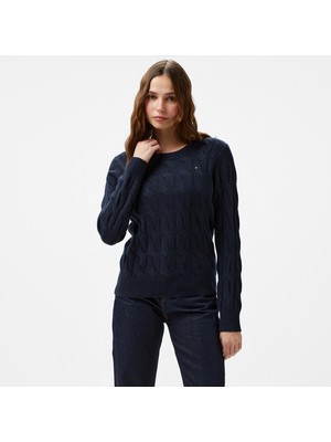 Tommy Hilfiger Soft Wool Cable Kadın Mavi Kazak