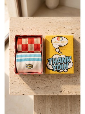 Katia & Bony Unisex 2'li Thank You Kutulu Soket Çorap