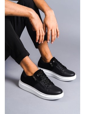 ET155 Warrior Bağcıklı ve Fermuarlı Cilt Süet Erkek Günlük Sneaker Ayakkabı Bt - Siyah