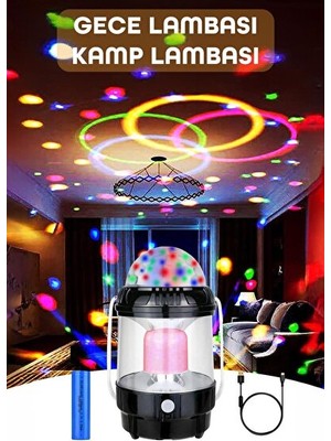 Solvéra Şarjlı Rgb Projeksiyon Gökyüzü ve Powerbank Özellikli Kamp Feneri Masa ve Gece Lambası