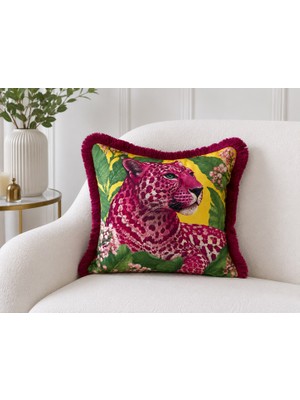 Pelin Abaka Leopardo Serisi, Süet Saçaklı Kırlent Kılıfı 43X43 cm