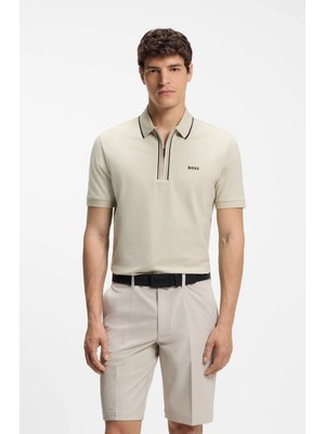 Boss Erkek Dar Kesim Nem Emici Esnek Pamuklu Kısa Kollu Bej Polo Yaka T-Shirt 50555698-272