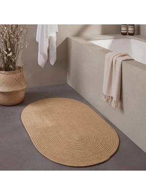 Cool Halı Luke Kahve Oval Banyo Paspası Yıkanabilir Tekli Hasır Jüt Görünümlü Örgü Bohem Lavabo Önü Paspası