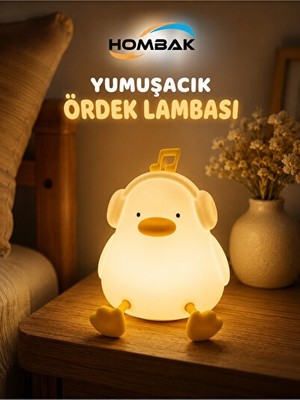 Solvéra Sevimli Ördek Şekilli USB Şarjlı Silikon Gece Lambası, Renkli ve Zaman Ayar