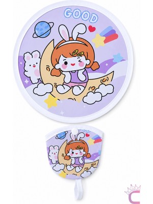 Cinderella Tatlı Prenses Desenli Kız Çocuk Katlanabilir Çıtçıt Çantalı Yuvarlak Mini Kore El Yelpazesi 20CM