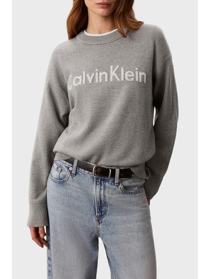 Calvin Klein % 100 Pamuk Logolu Relaxed Fit Bisiklet Yaka Kazak LV044G313GP7A Bayan Kazak LV044G313G P7A