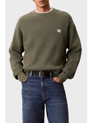 Calvin Klein Pamuklu Relaxed Fit Waffle Kazak LV04RD313GLDY Erkek Kazak LV04RD313G Ldy