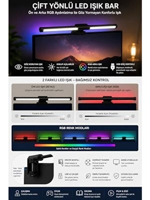 Orvessa Rgb Ambiyanslı Dokunmatik LED Masa Lambası, Monitör Üstü Tasarım Masa ve Gece Lambası
