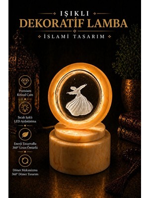 Solvéra Kristal Küre ve Semazen Tasarımlı Döner LED Gece Lambası Masa ve Gece Lambası