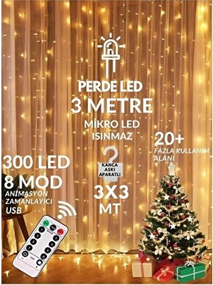 Vaelmont Uzaktan Kumandalı 300 Ledli Renkli Perde Işık Masa ve Gece Lambası