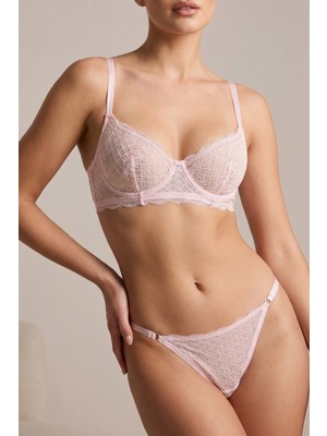 Amora Secret Pudra Transparan Balenli Dantel Sütyen ve String Külot Takımı TM1416