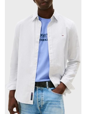 Tommy Hilfiger Çizgili % 100 Pamuk Slim Fit Uzun Kollu Gömlek Erkek Gömlek DM0DM20668 C5X
