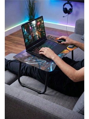 Zevahir Mobilya Dekorasyon Katlanabilir Cam Laptop Sehpası - Valorant Temalı Plastik Ayaklı Sehpa