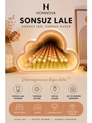 Solvéra Sonsuz Ayna Efektli Bulut Tasarımlı LED Gece Lambası Masa ve Gece Lambası