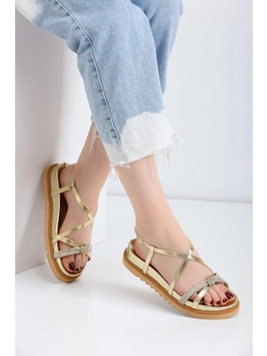  Golden Heel Ortopedik Tabanlı Kadın Gold Sandalet