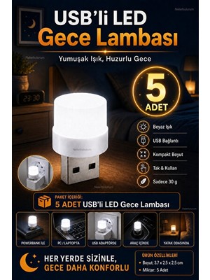 Solvéra USB LED Gece Lambası Seti - Çoklu Koridor ve Çocuk Odası Kullanımı Masa ve Gece Lambası