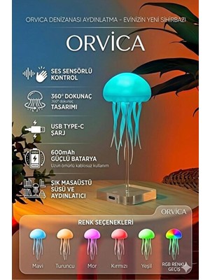 Solvéra Dans Eden Denizanası Ses Kontrollü Rgb Renkli Gece Lambası Masa ve Gece Lambası